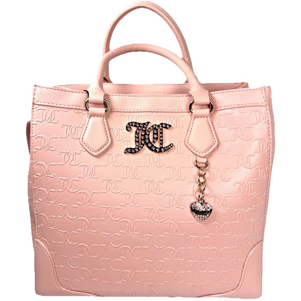 Juicy Couture Pink‎ Diamond Embossed Tote Bag Rhinestone Logo Charm
